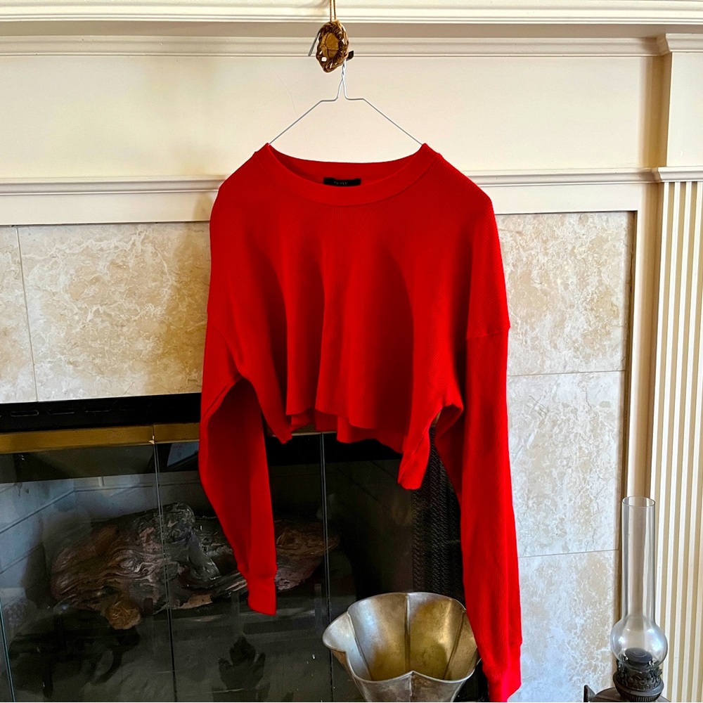 ~forever21 waffle long sleeve crop top